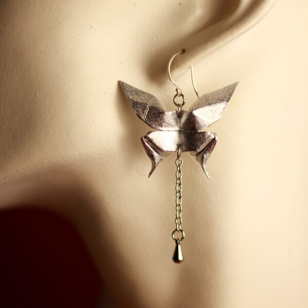 Origami Butterfly Pendant Earrings Silver - Orecchini a pendente Origami Farfalla Argento - Image 2
