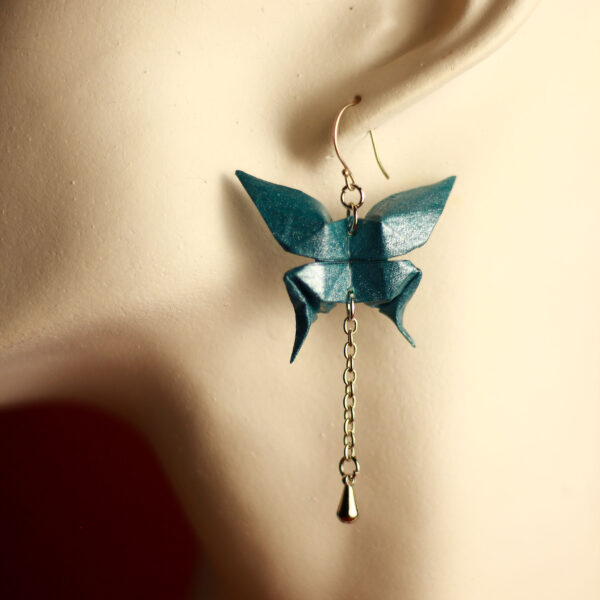 Origami Butterfly Pendant Earrings Blue / Orecchini a pendente Origami Farfalla Blu - Image 2