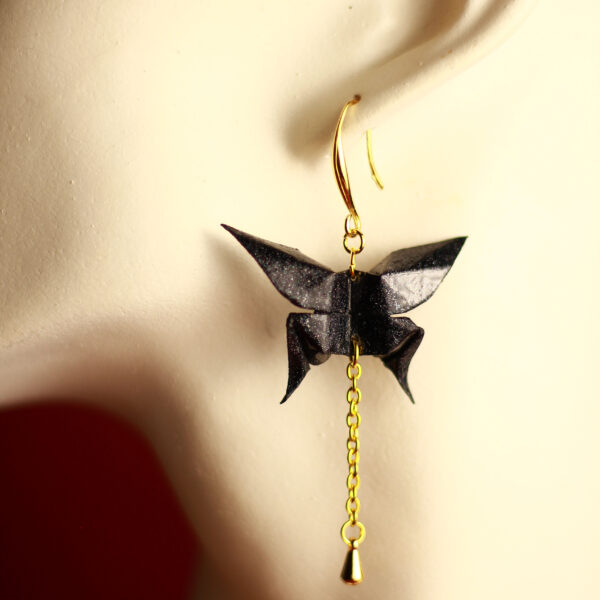 Origami Butterfly Pendant Earrings Black - Orecchini a pendente Origami Farfalla Nero - Image 2