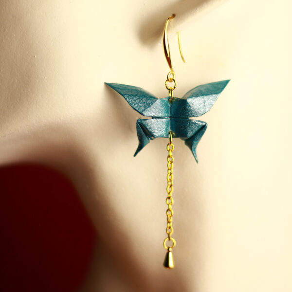 Origami Butterfly Pendant Earrings Blue / Orecchini a pendente Origami Farfalla Blu - Image 2