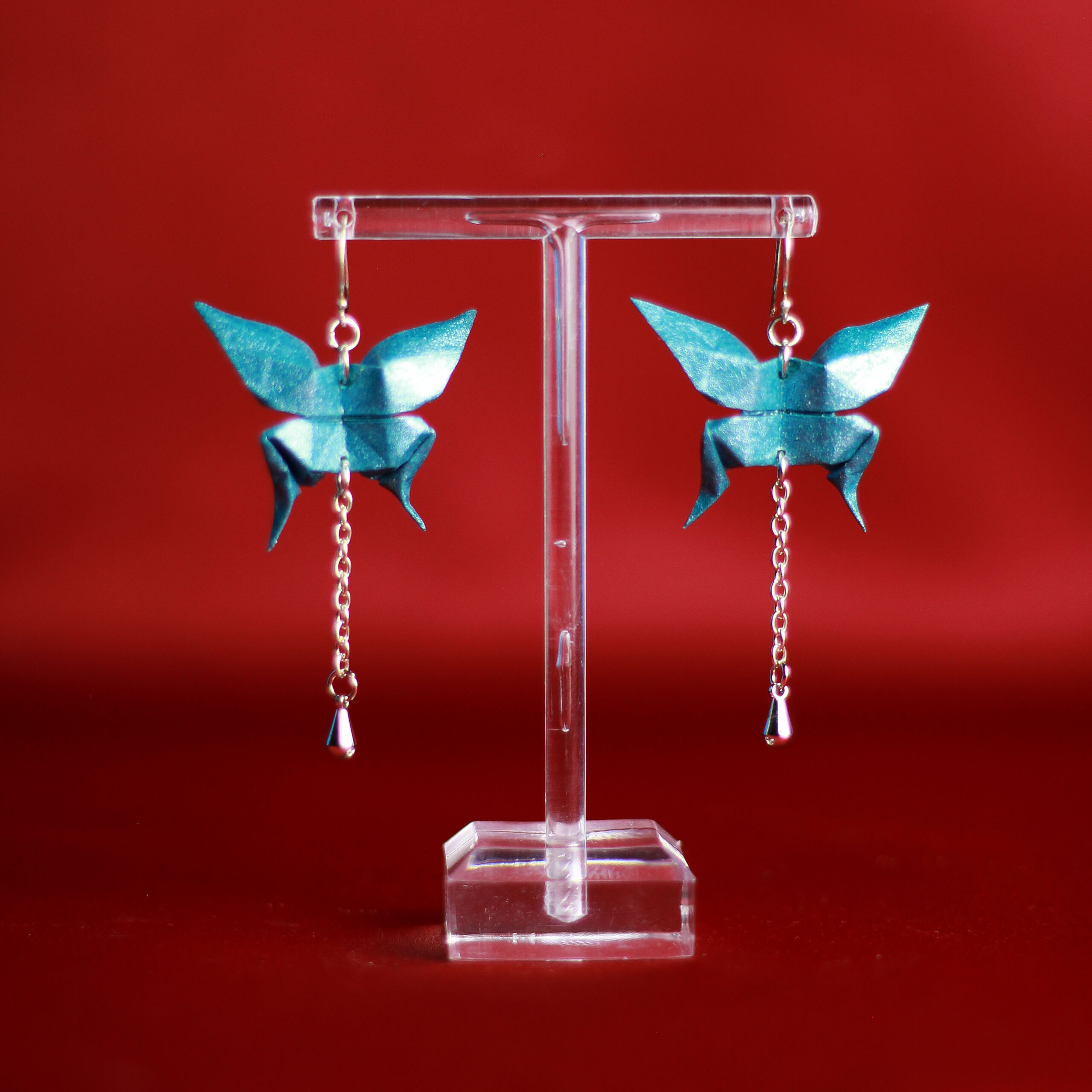 Origami Butterfly Pendant Earrings Blue - Orecchini a pendente Origami Farfalla Blu