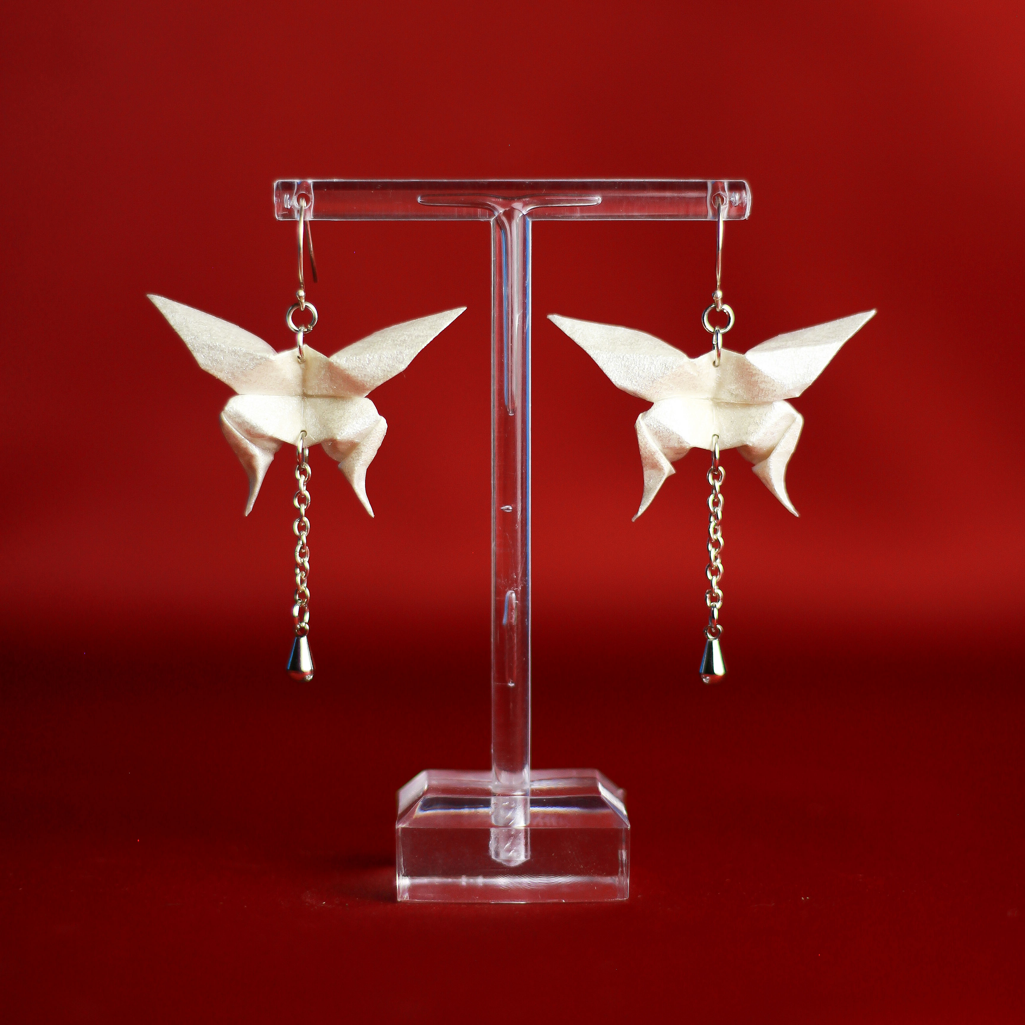 Origami Butterfly Pendant Earrings White - Orecchini a pendente Origami Farfalla Bianco