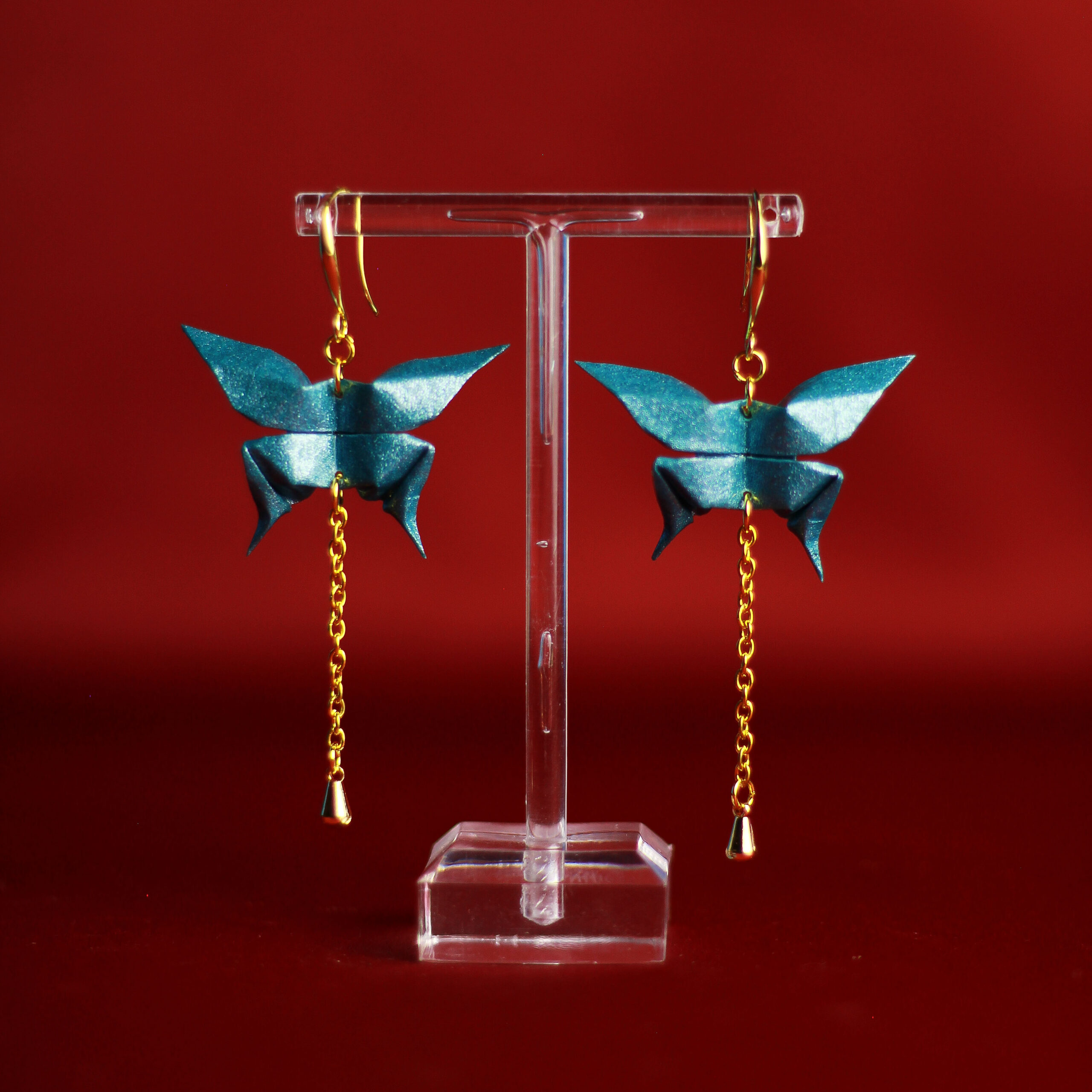 Origami Butterfly Pendant Earrings Blue - Orecchini a pendente Origami Farfalla Blu