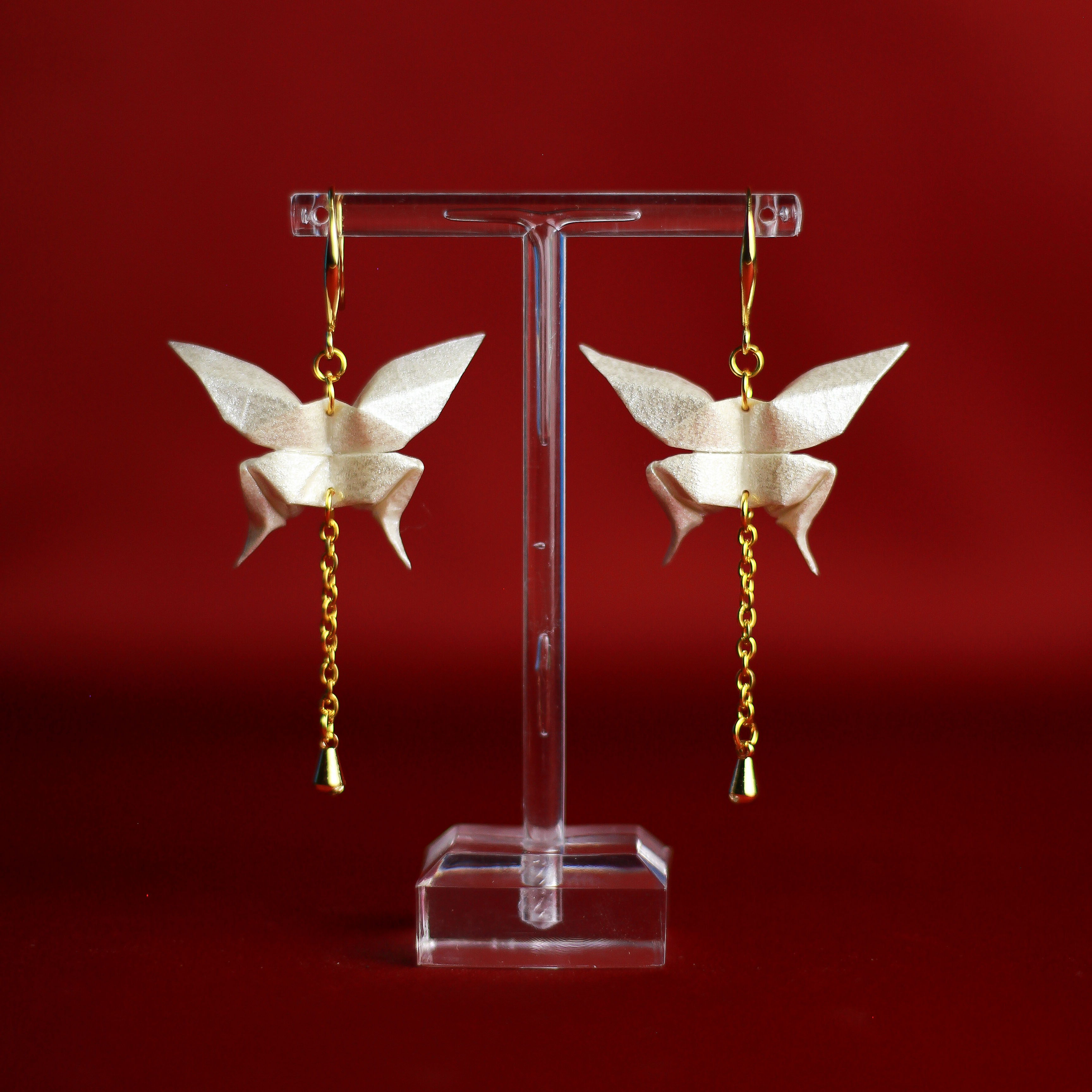Origami Butterfly Pendant Earrings White - Orecchini a pendente Origami Farfalla Bianco
