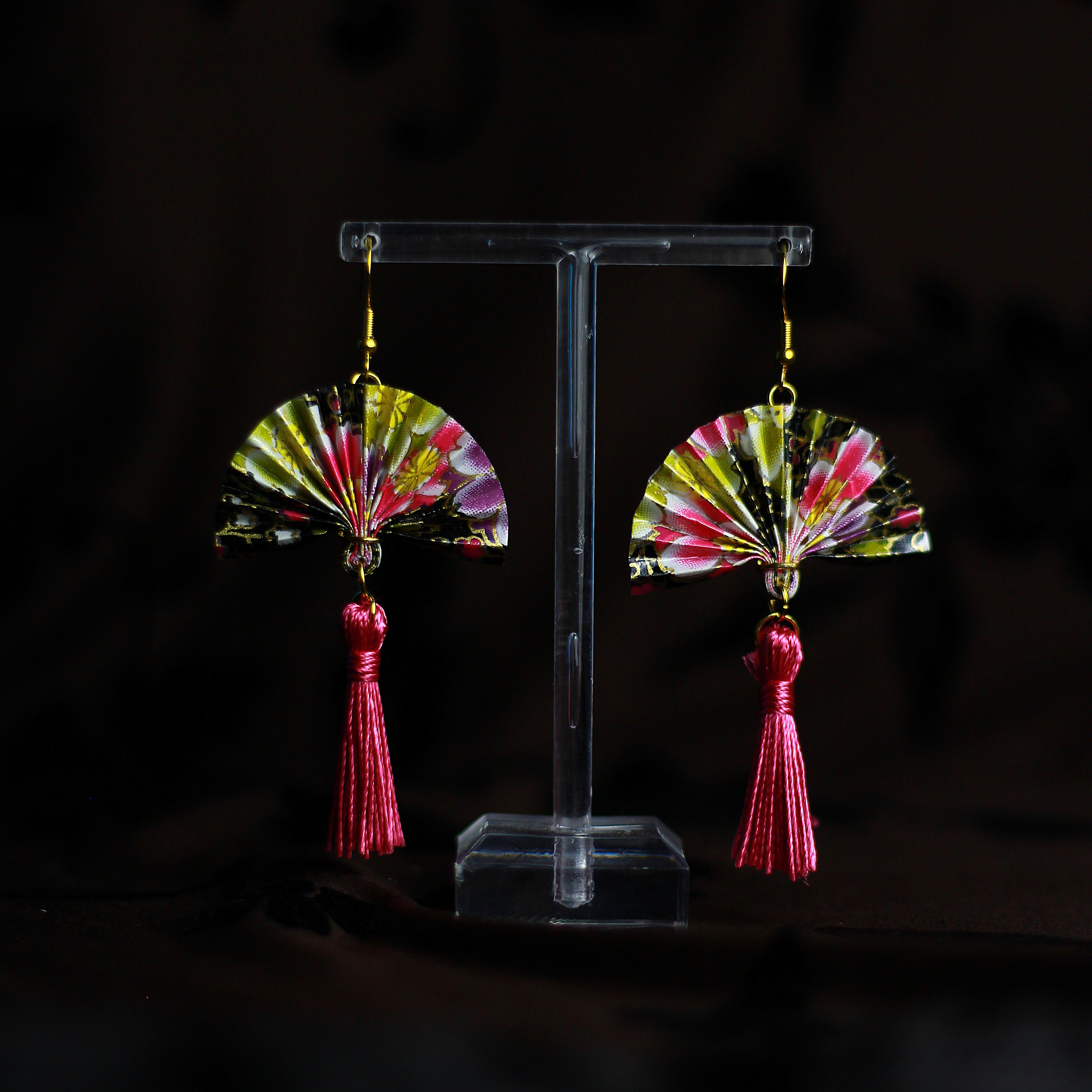 Fan Earrings Chiyogami Yuzen Kyoto / Orecchini a Ventaglio Chiyogami Yuzen Kyoto
