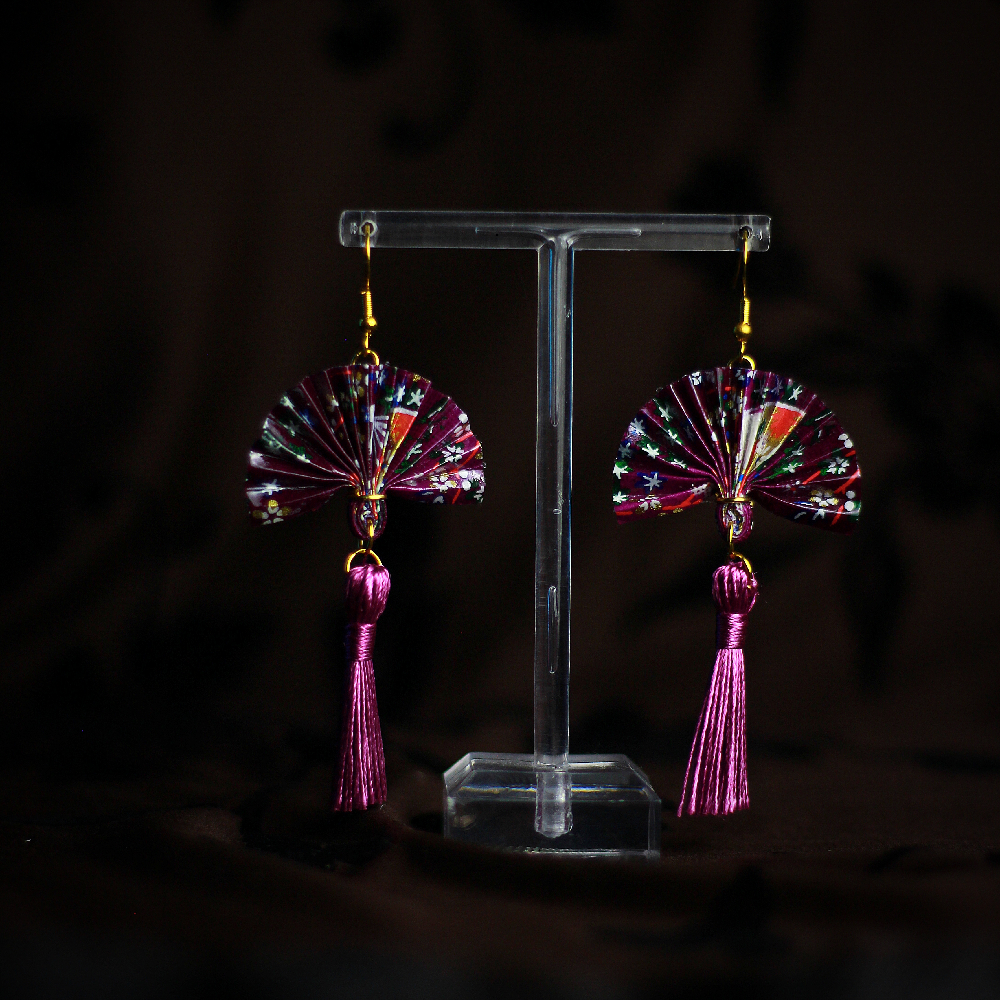 Fan Earrings Chiyogami Yuzen Kyoto / Orecchini a Ventaglio Chiyogami Yuzen Kyoto