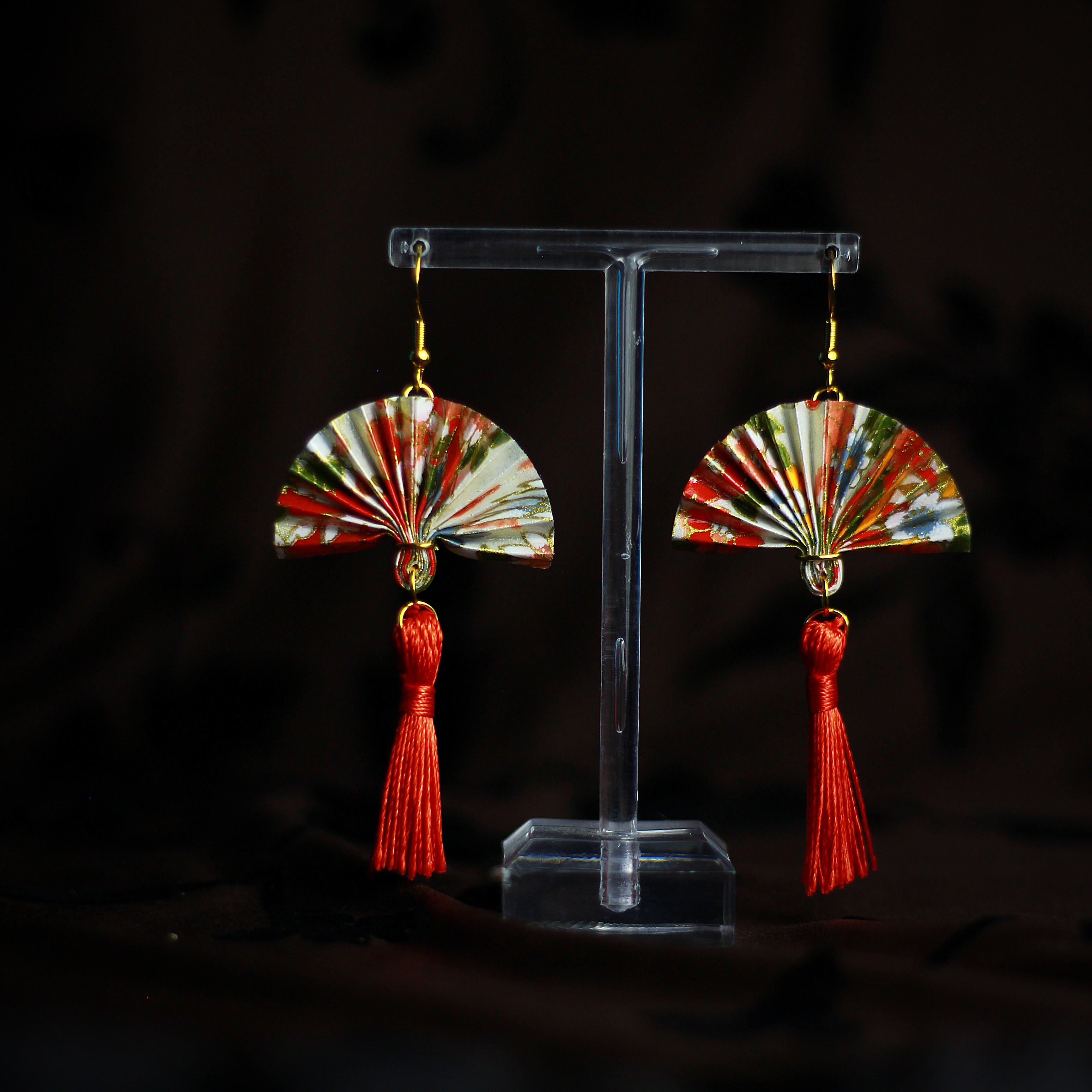 Fan Earrings Chiyogami Yuzen Kyoto / Orecchini a Ventaglio Chiyogami Yuzen Kyoto