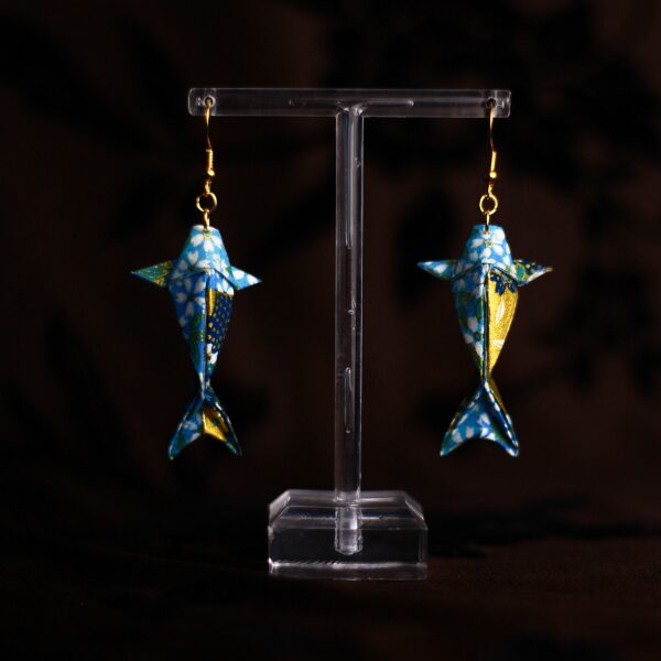 Koi Fish Origami Pendant Earrings Tezome Yuzen / Orecchini a Pendente Carpa Koi Origami Tezome Yuzen