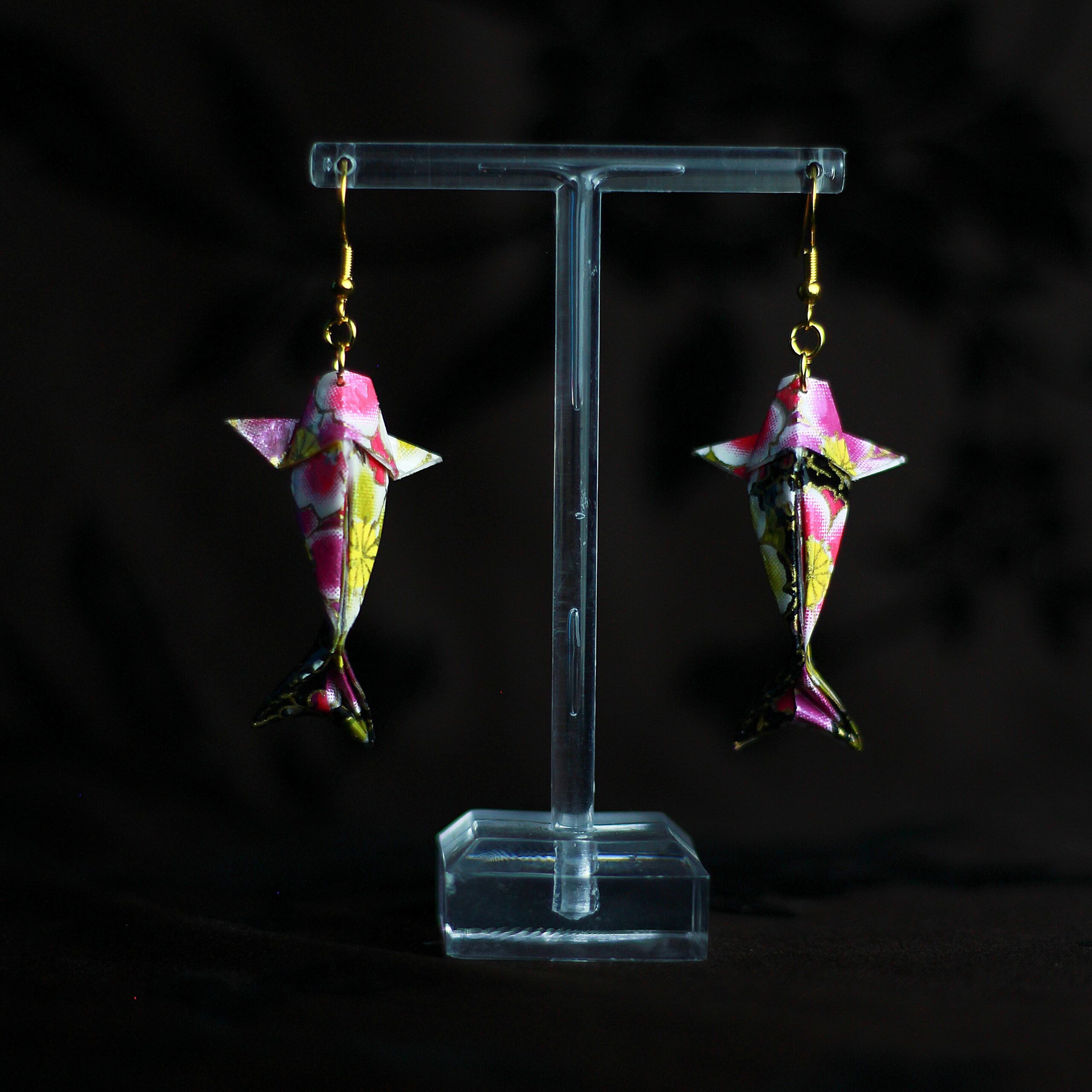 Koi Fish Origami Pendant Earrings Chiyogami Yuzen Kyoto / Orecchini a Pendente Carpa Koi Origami Chiyogami Yuzen Kyoto