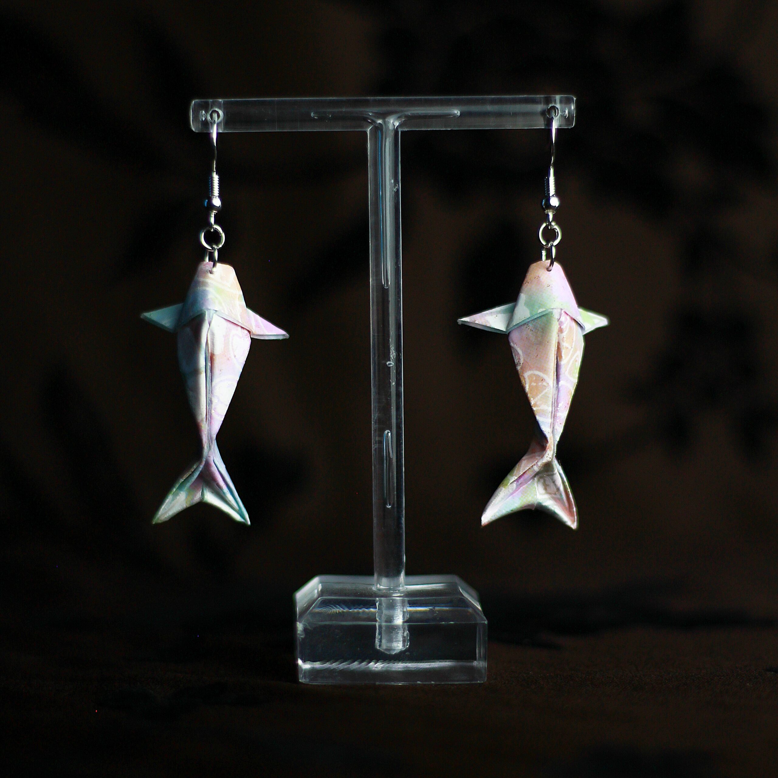 Koi Fish Origami Pendant Earrings Chiyogami Yuzen / Orecchini a Pendente Carpa Koi Origami Chiyogami Yuzen