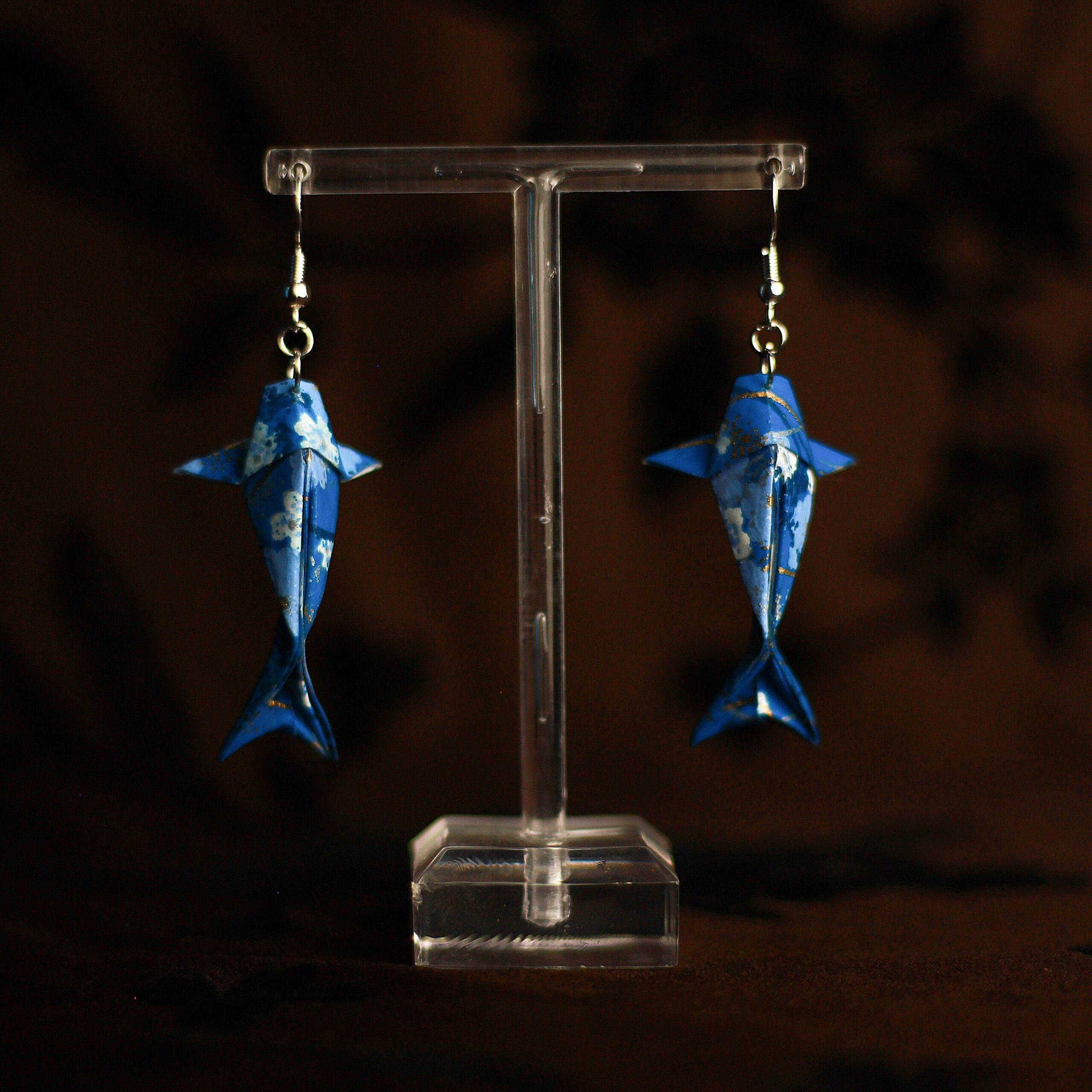Koi Fish Origami Pendant Earrings Chiyogami Yuzen Kyoto / Orecchini a Pendente Carpa Koi Origami Chiyogami Yuzen Kyoto