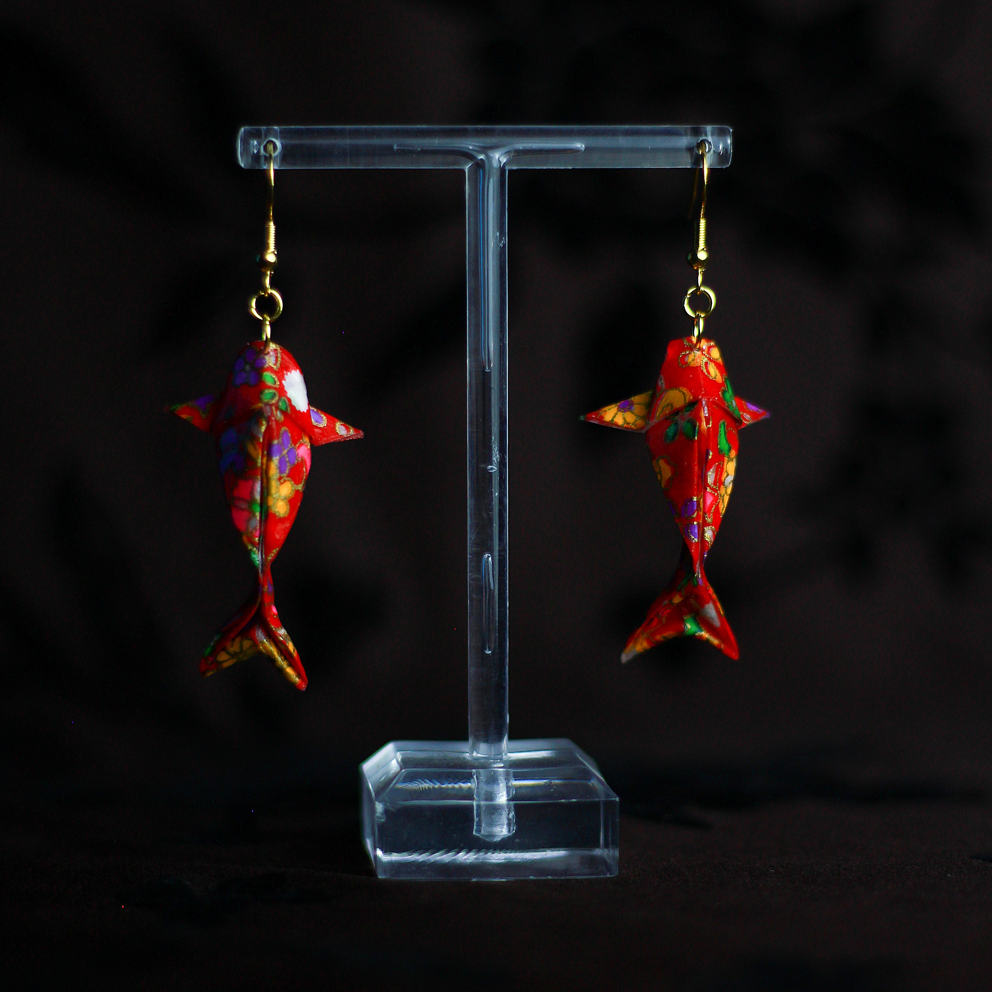Koi Fish Origami Pendant Earrings Yuzen Washi / Orecchini a Pendente Carpa Koi Origami Yuzen Washi