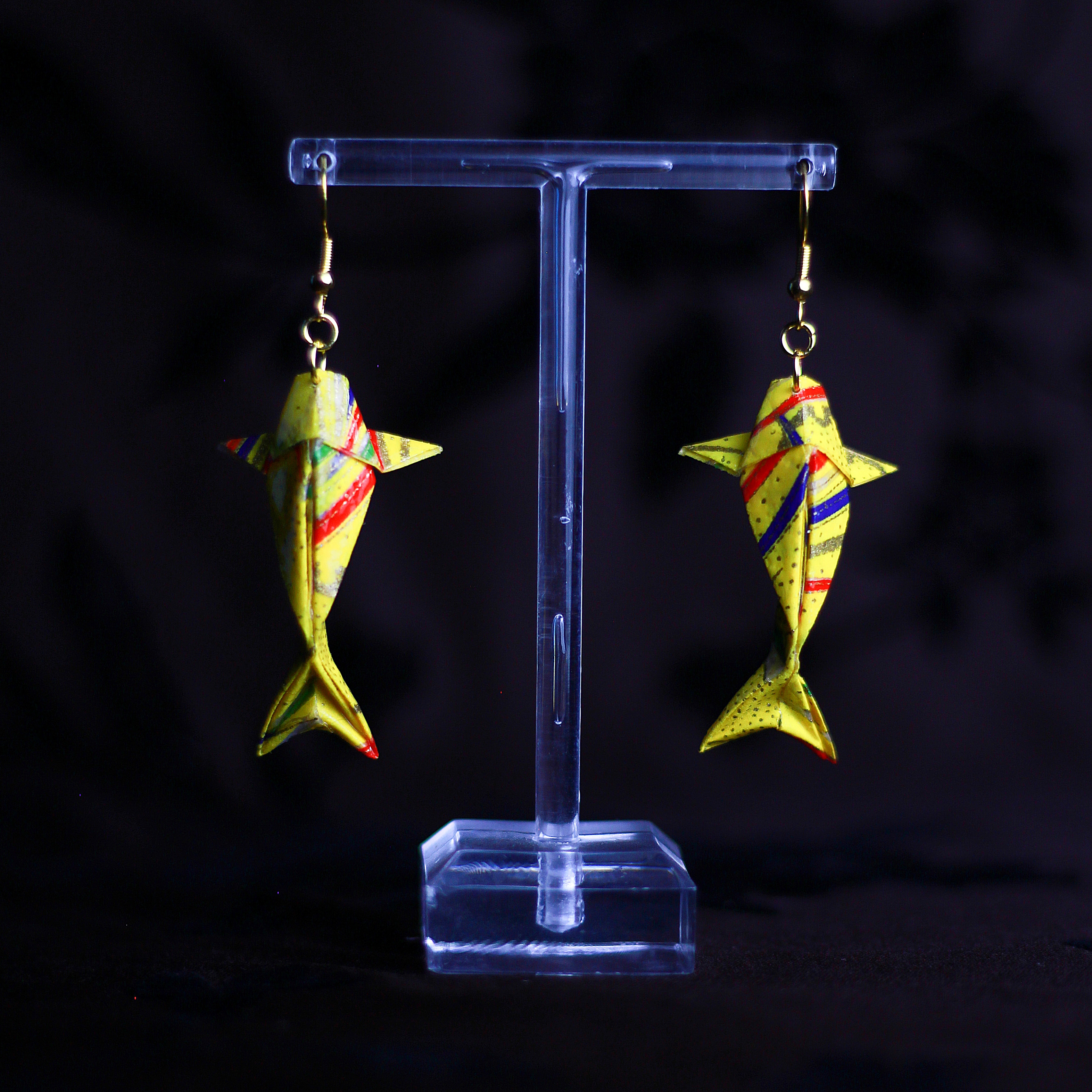 Koi Fish Origami Pendant Earrings Yuzen Washi / Orecchini a Pendente Carpa Koi Origami Yuzen Washi