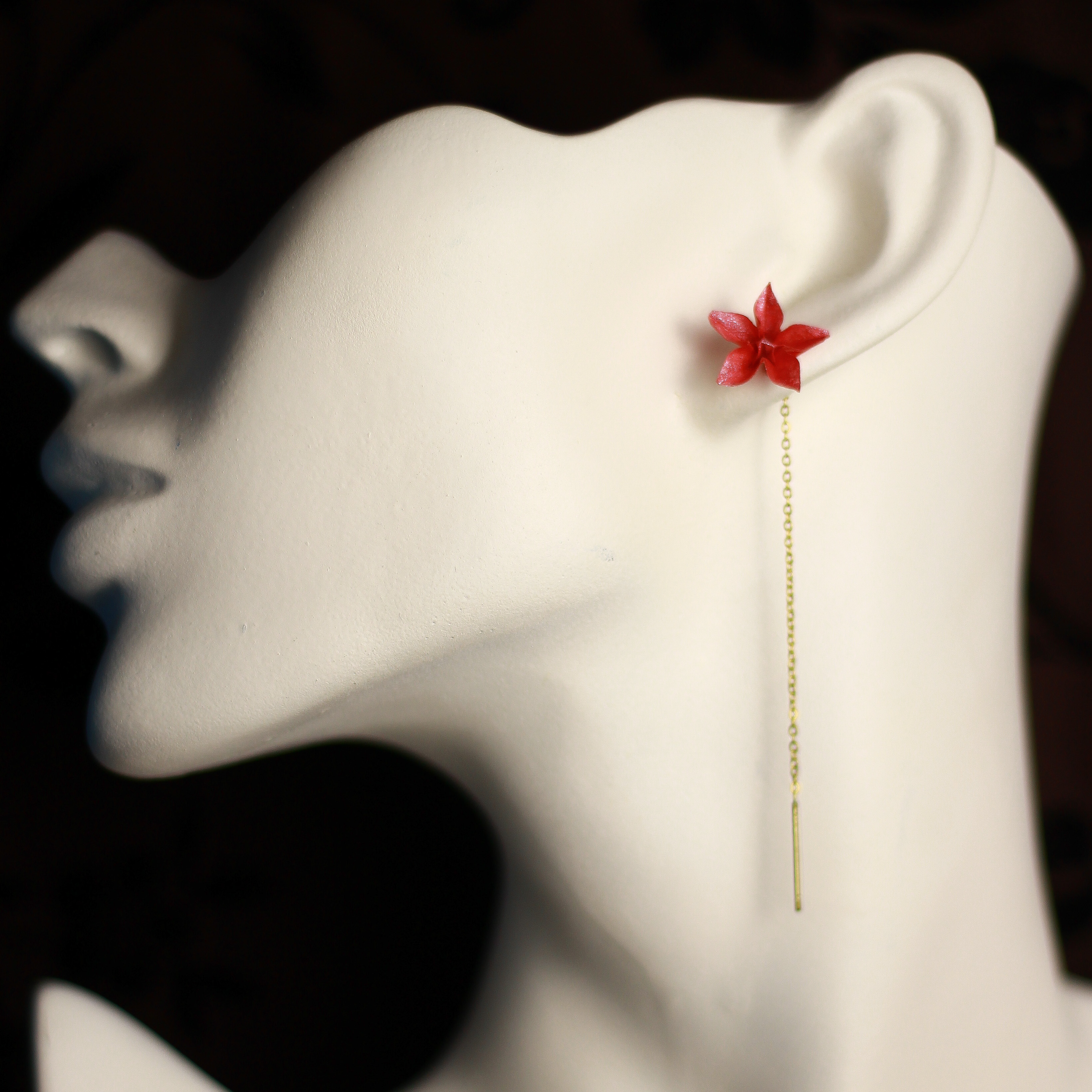 Japanese Bellflower Up and Down Earrings Red / Orecchini Sali Scendi Campanula Giapponese Rosso